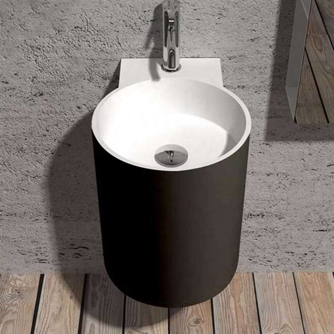Hotel Rochester Round Shaped Ceramic Sink In Matte Black With Attached Chrome Faucet