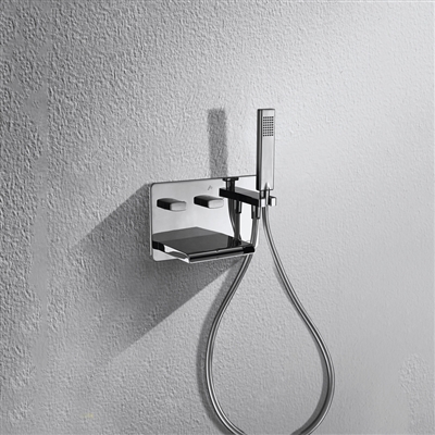 Bravat Wall Mount Bathtub Waterfall Faucet With Handheld Shower