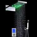 Luna Solid Brass Rectangular Multi Color LED Rain Shower Head With Thermostatic Digital Shower Mixer In Chrome