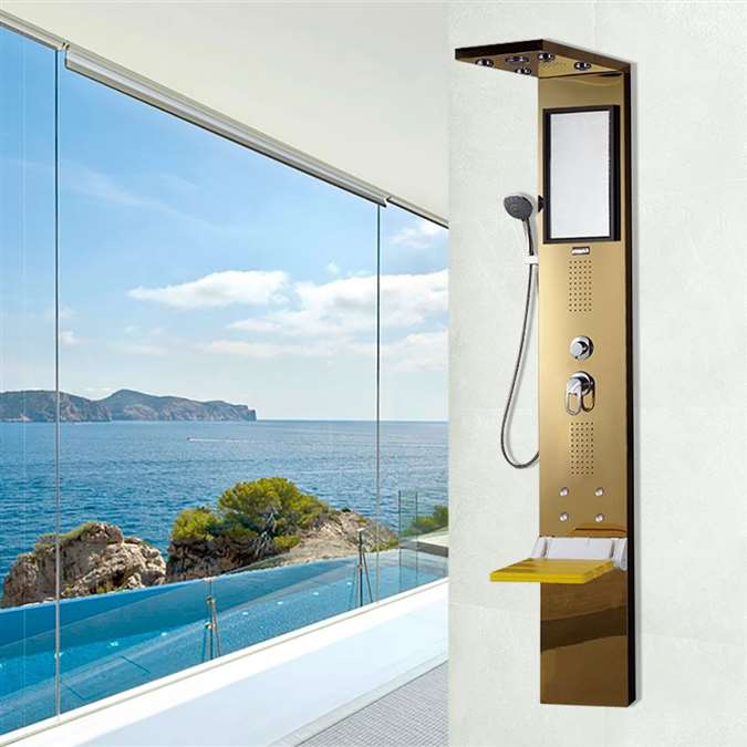 Penne Gold Finish Shower Panel System With Rainfall Shower And Body Massage Jet