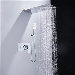 BathSelect Solid Brass Wall Mount Rainfall Shower Head And Shower Mixer With Handheld Shower In Chrome Finish