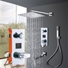 Hotel Riviera Wall Mount Square Shower Head And Digital 3 Function Mixer Faucet With Handheld Shower In Chrome Finish