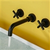 Rennes Matte Black Finish Wall Mount Dual Cross Handle Bathroom Faucet