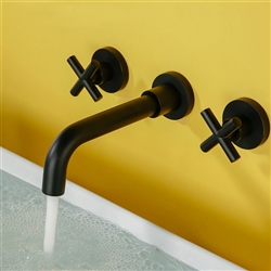 Rennes Matte Black Finish Wall Mount Dual Cross Handle Bathroom Faucet