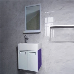 Romania Contemporary Wall Mount Bathroom  Mirror And Vanity Cupboard In Purple Color With Ceramic Sink