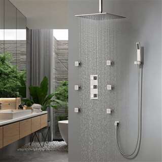 BathSelect Lima Thermostatic Shower Set With Rainfall Shower Head And 6 Pieces SPA massage Jets With 3 Way Mixer Faucet