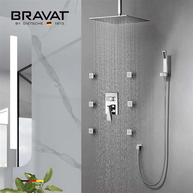 Bravat Thermostatic Shower Set With Rainfall Shower Head And 6 Pieces SPA massage Jets With 3 Way Mixer Faucet