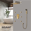 Hotel Bravat Thermostatic Shower Set With Rainfall Shower Head And 6 Pieces SPA massage Jets With 3 Way Mixer Faucet In Gold Finish