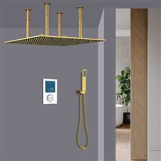 Denver Solid Brass Rainfall Shower Head With Handheld Shower And SPA Fog Thermostatic Mixer Valve Shower Set In Gold