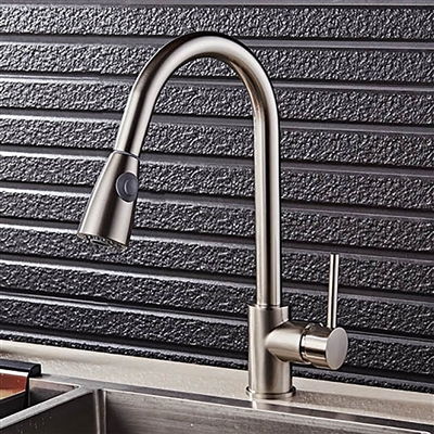 Luna Goose Neck Kitchen Sink Faucet With Pull Out Sprayer In Brushed Nickel Finish