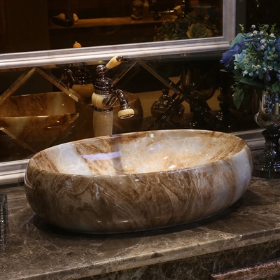 Shop BathSelect European Style Oval Shaped Deck Mount Marble Sink With Attached Vintage Faucet