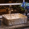 BathSelect European Style Rectangular Shaped Deck Mount Brown Marble Sink With Freestanding Vintage Faucet.
