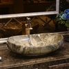 Hospitality BathSelect European Style Boat Shaped Deck Mount Stone Grey Marble Sink With Freestanding Vintage Faucet