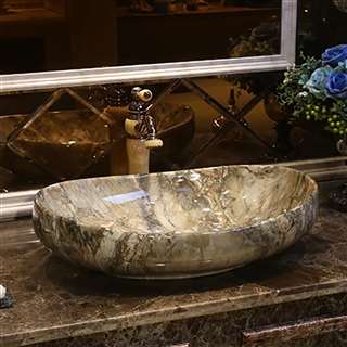 Hospitality BathSelect European Style Boat Shaped Deck Mount Stone Grey Marble Sink With Freestanding Vintage Faucet