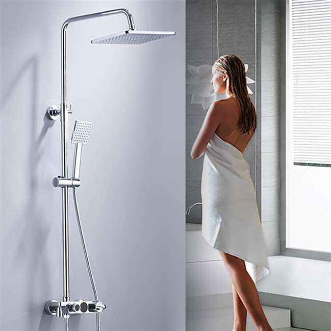 BathSelect Digital Shower Set With Rainfall Shower Head And Three Way Function Switching With Temperature Display In Chrome Finish