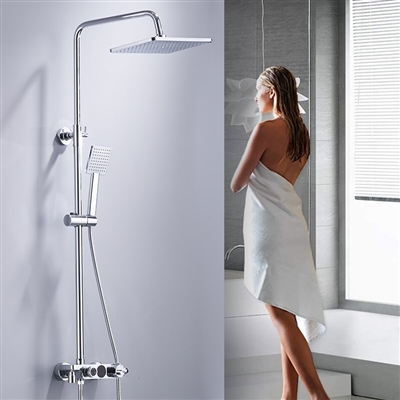Hotel BathSelect Digital Shower Set With Rainfall Shower Head And Three Way Function Switching With Temperature Display In Chrome Finish