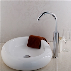BathSelect Disc Shaped Ceramic Deck Mount Sink With Goose Neck Faucet In Chrome Finish Faucet