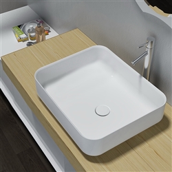 BathSelect Rectangle Shaped Ceramic Deck Mount Sink In Pure White Finish