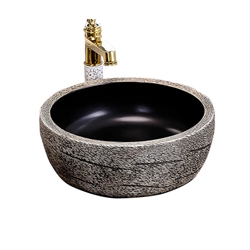 BathSelect Greenville Round Shaped Deck Mount Ceramic Vessel Sink In Stone Grey Finish With Smooth Inner Surface