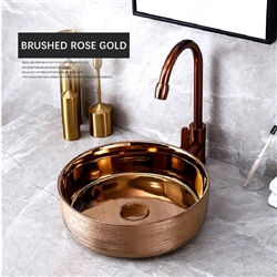 BathSelect Solid Brass Round Shaped Deck Mount Antique Sink In Rose Gold Finish