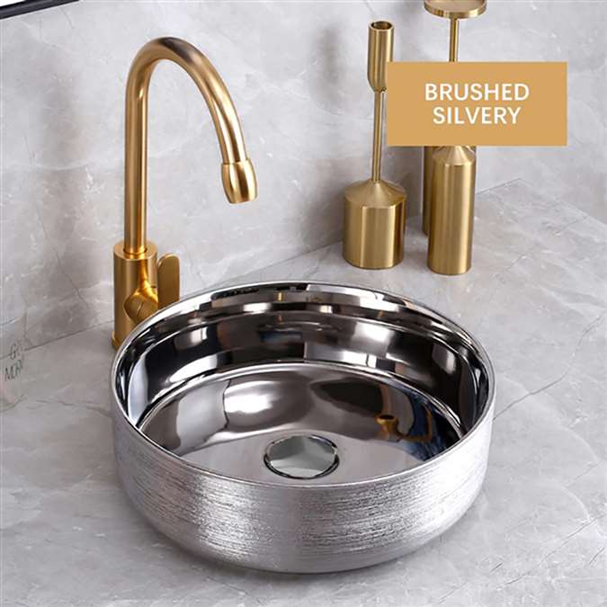 BathSelect Solid Brass Round Shaped Deck Mount Antique Sink In Brushed Chrome Finish