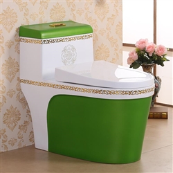Vermont European Style Floor Mounted Lavatory in Ceramic White and Green Finish with Gold Lining Design