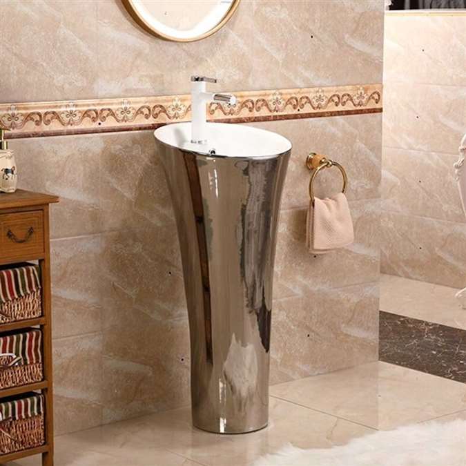 Hotel Belmonte Pedestal Ceramic Sink In Silver