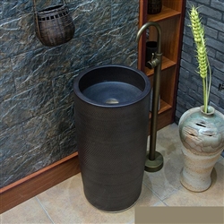 Greenville Freestanding Pedestal Cylinder Ceramic Wash Bathroom Sink with Faucet in Black Finish
