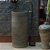 Greenville Hotel Freestanding Pedestal Cylinder Ceramic Wash Bathroom Sink with Faucet in Gray Stone Finish