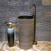 Greenville Freestanding Pedestal Cylinder Ceramic Wash Bathroom Sink with Faucet in Smooth Wood Stripe Finish