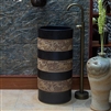 Greenville Freestanding Pedestal Cylinder Ceramic Wash Bathroom Sink with Faucet in Black and Brown Finish with Engraved Art Design