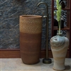 Greenville Freestanding Pedestal Cylinder Ceramic Wash Bathroom Sink with Faucet in Crackle Brown Wood Finish