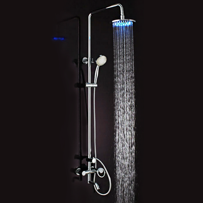 LED Rainbow Showers- Set with Thermostatic Mixer Valve and 8" Rainfall Shower Head