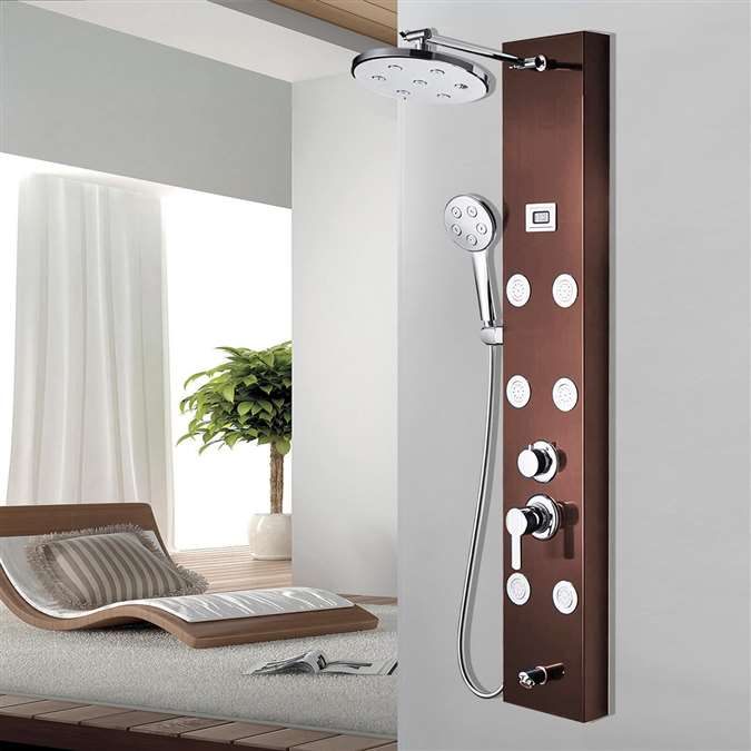 Rain showerhead, hand shower and tub spout on the Shower Massage Panel