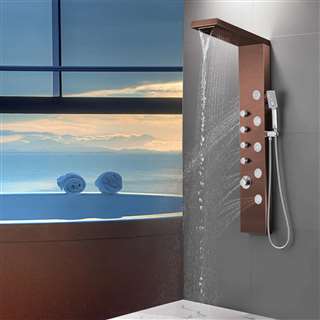 ORB Shower Panel Tower with Rainfall Waterfall 5 Body Jets 3-Function Handheld Showerhead Wall-Mount Complete Shower Column