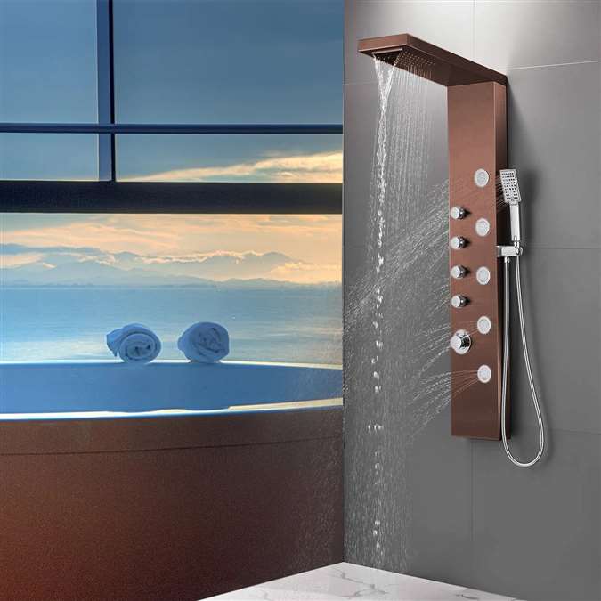 ORB Shower Panel Tower with Rainfall Waterfall 5 Body Jets 3-Function Handheld Showerhead Wall-Mount Complete Shower Column
