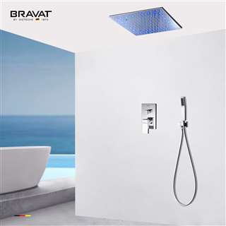 Bravat LED Shower Head With Handheld Spray And Mixer In Chrome Finish