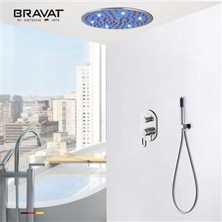 Bravat LED Chrome Round Shower Head With Handheld Spray