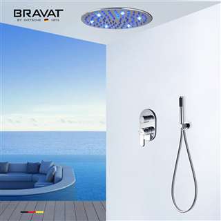 Bravat LED Chrome Luxury Round Shower Head With Handheld Spray