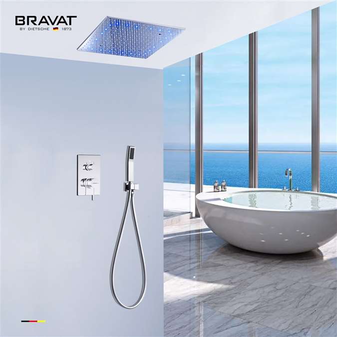 Bravat LED Square Shower Head With Handheld Spray in Chrome Finish