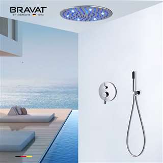 Bravat LED Round Shower Head With Handheld Spray And In Chrome Finish