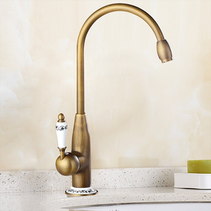 Giorgia Antique Brass & Ceramic Hot and Cold Brass Kitchen Sink Faucet Deck Mounted Single Handle Kitchen Mixer Tap