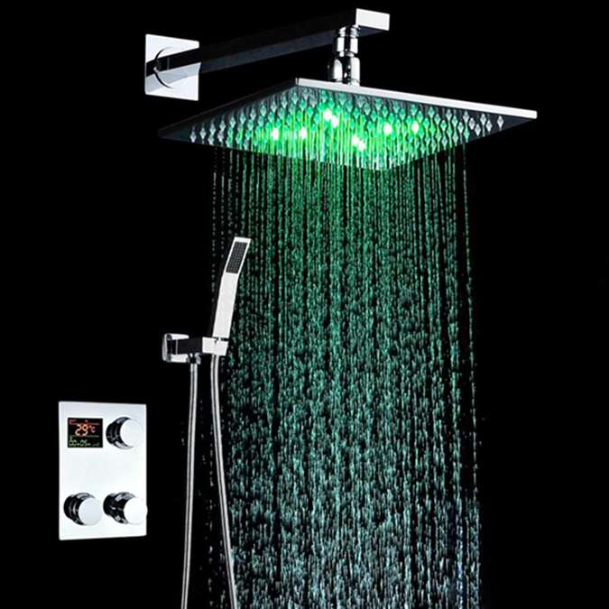 BathSelect Luna Thermostatic Digital Multi-Color LED Rain Shower Set