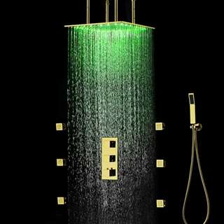 Fontana Hotel Gold Finish Square Multi-Color LED Rain Shower Set