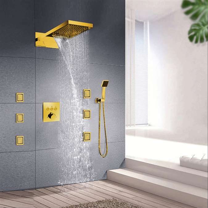 Buy 40 Inch Gold Tone Square Led Rain Shower System || 40 Inch