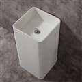 Cube Shaped Freestanding Hotel Pedestal Solid White Bathroom Sink