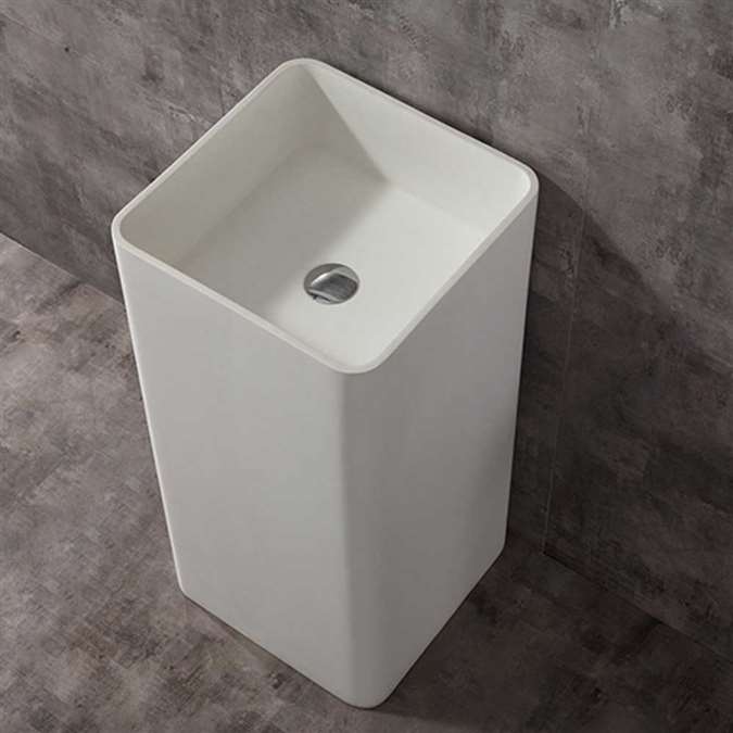 Cube Shaped Freestanding Hotel Pedestal Solid White Bathroom Sink