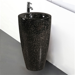 Crimea Shiny Black Marble Ceramic Bathroom Sink With Freestanding Faucet
