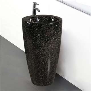 Hotel Crimea Shiny Black Marble Ceramic Bathroom Sink With Freestanding Faucet