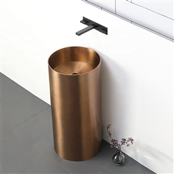 Naples Solid Brass Freestanding Pedestal Cylindrical Shape Bathroom Sink In Light Oil Rubbed Bronze Finish